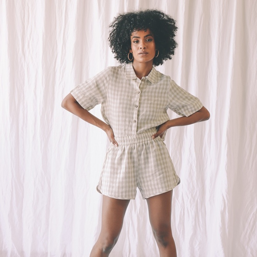 Ilovelinen beige gingham shorts + top